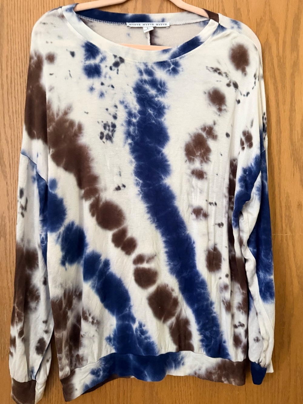 HYFVE Blue Tie-Dye Long Sleeve Top with Cream Base